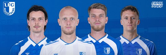 Kapitän Dominik Reimann (2.v.l.) mit seinen Stellvertretern Jean Hugonet (links), Marcus Mathisen (2.v.r.) und Martijn Kaars (rechts)