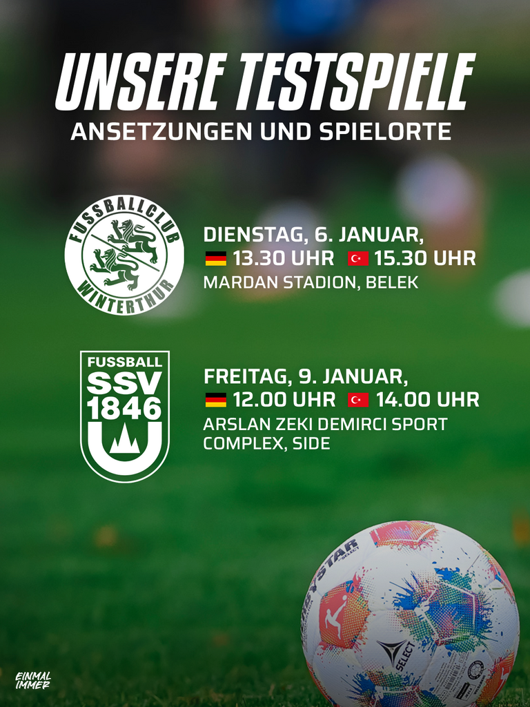 Die genauen Zeiten und Orte unserer Testspiele.