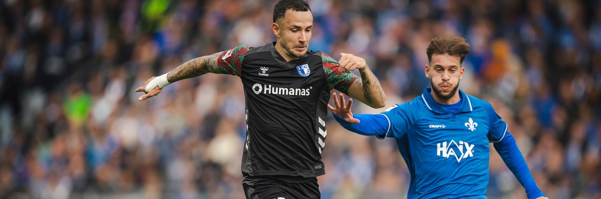 Falko Michel (links) im vergangenen Oktober beim Spiel in Darmstadt