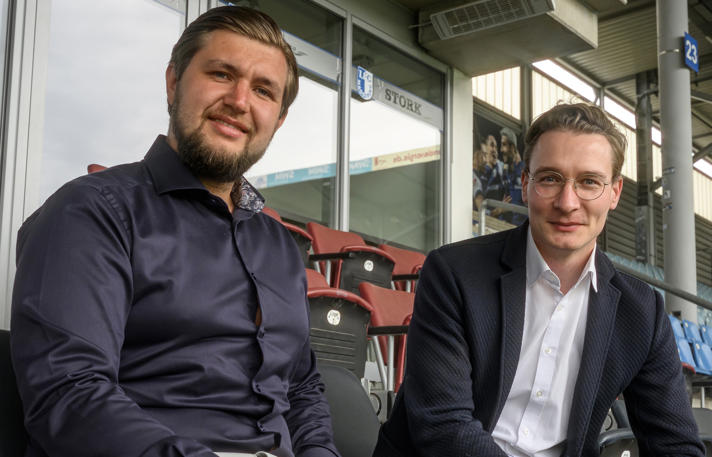 Paul Stork, Geschäftsführer der STORK Unternehmensgruppe und Martin Geisthardt, kaufmännischer Geschäftsführer des 1. FC Magdeburg.