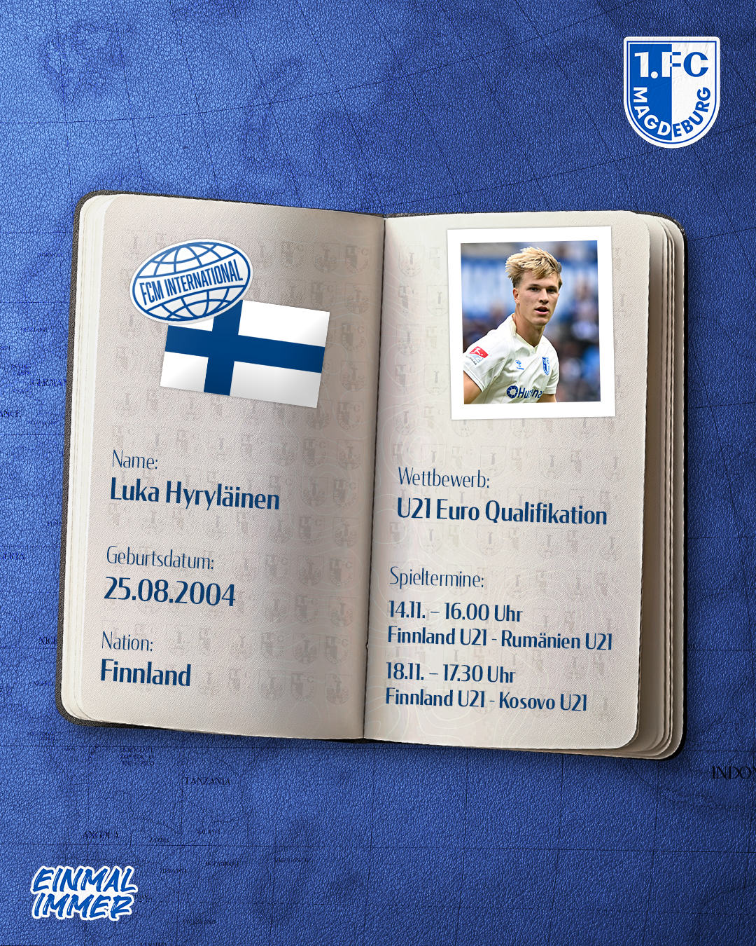 Luka Hyryläinen spielt mit der finnischen U21-Nationalmannschaft die EM-Qualifikation.