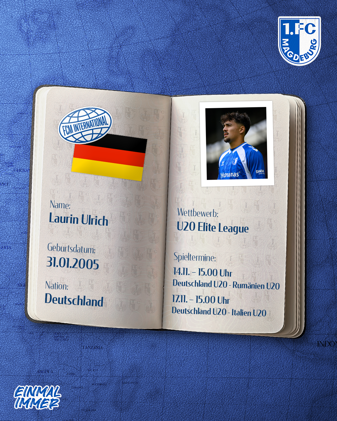 Laurin Ulrich bestreitet mit der deutschen U20 zwei Spiele in der Elite League.